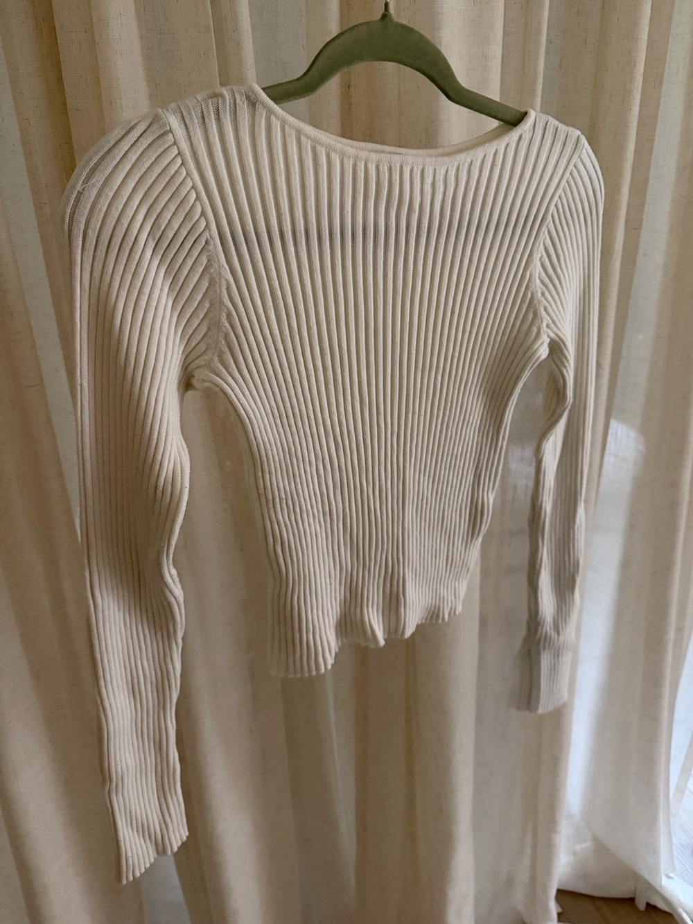 Ribbed Long Sleeve Knit Top in Cream
